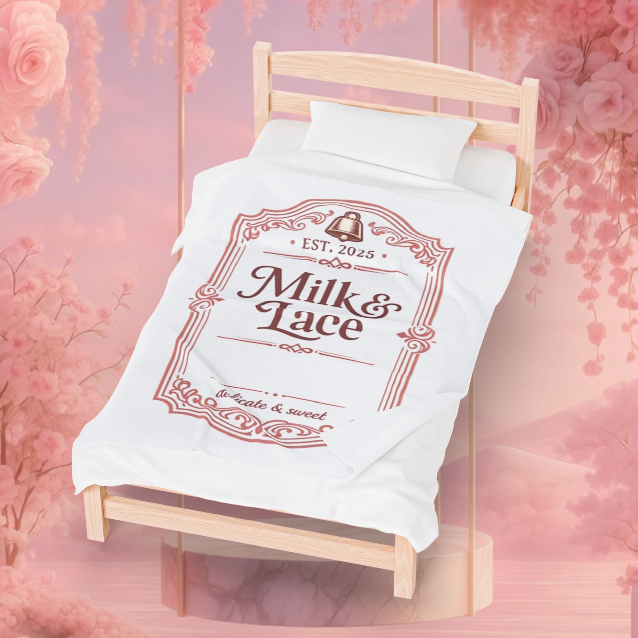 Velveteen Plush Blanket — "Milk & Lace" Vintage Label Cozy Throw