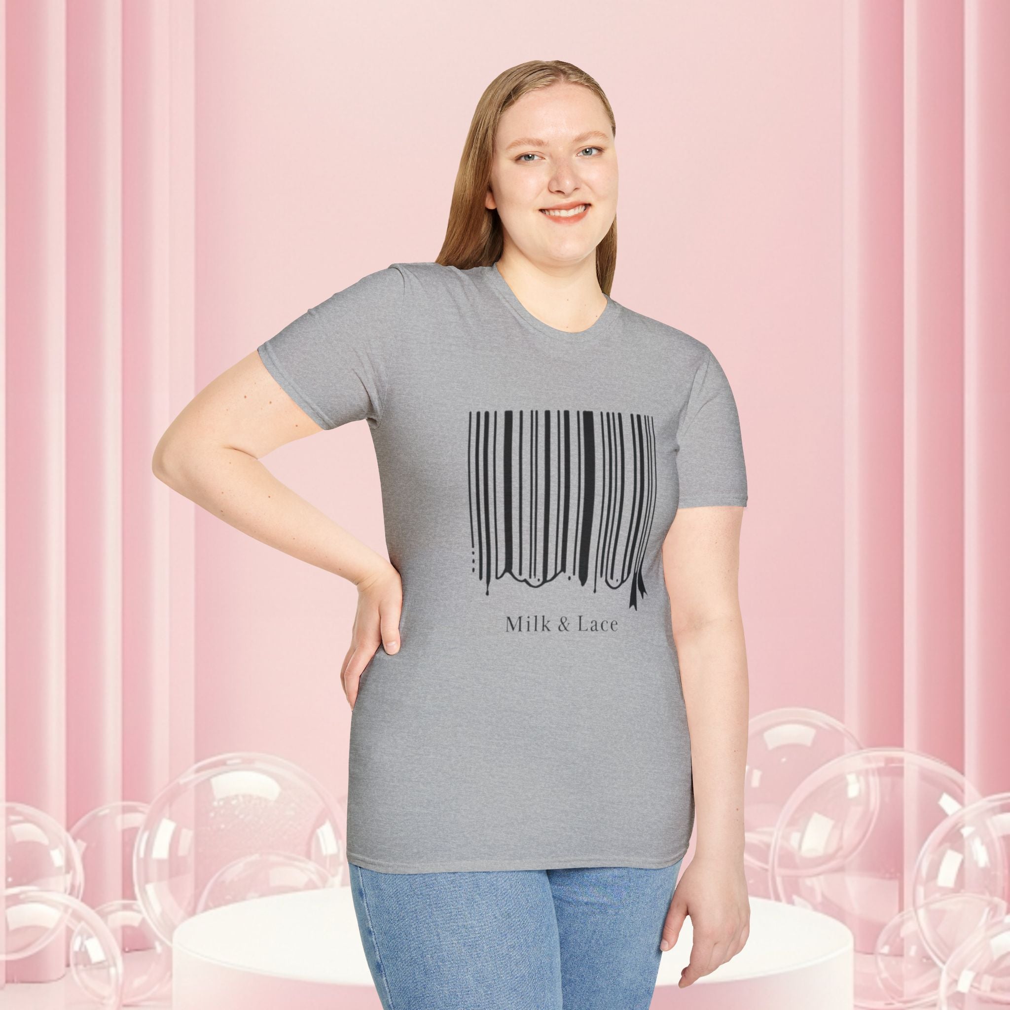 Milk & Lace Barcode Tee — “Delicate, Not Harmless.” Graphic T-Shirt