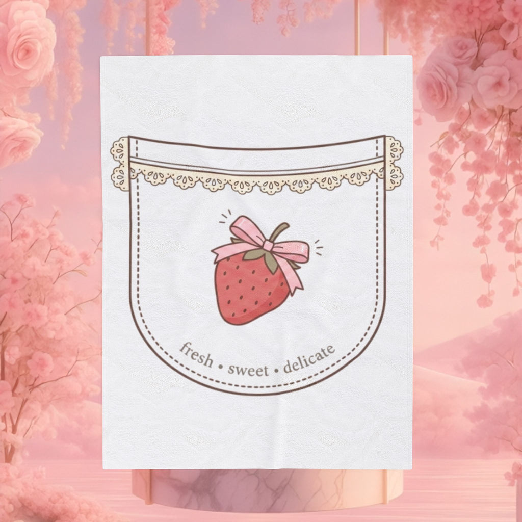 Strawberry Whimsy Velveteen Plush Blanket — Gentle, Whimsical Strawberry Design