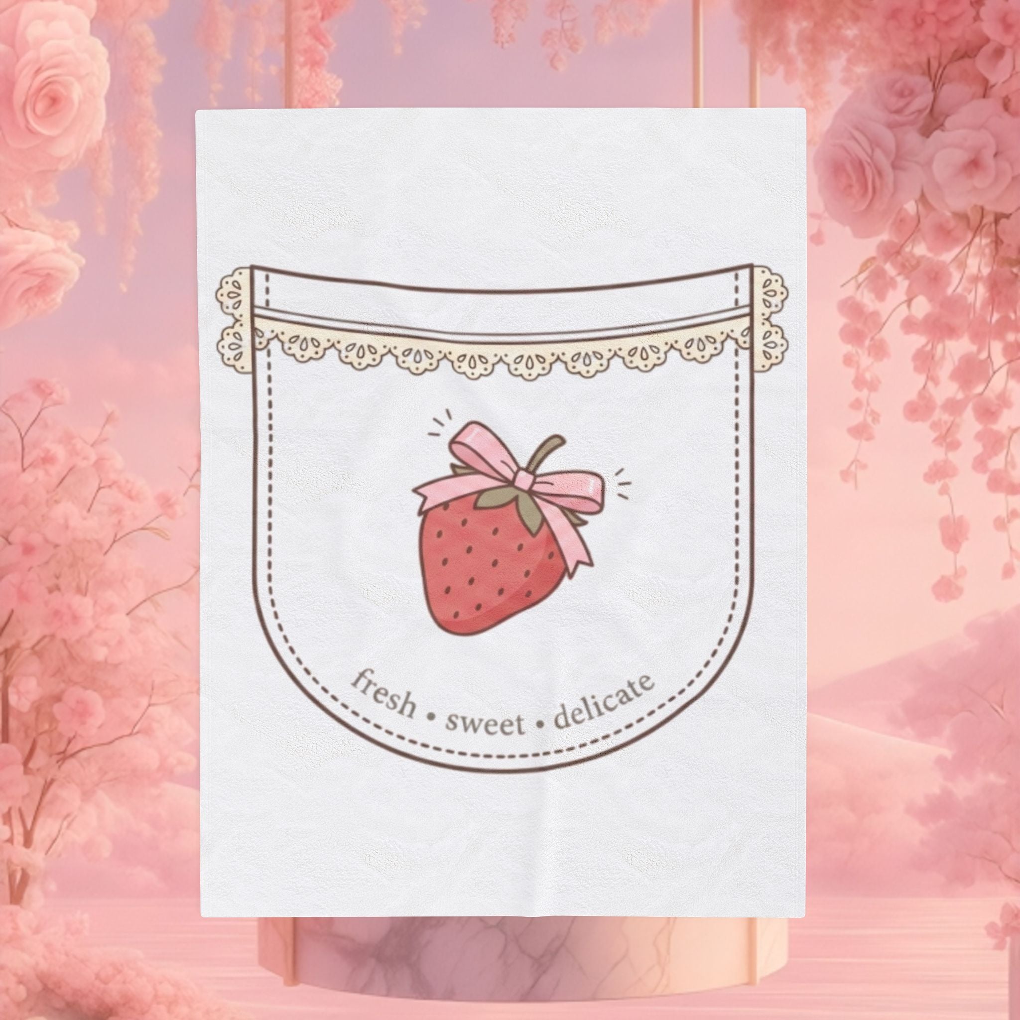 Strawberry Whimsy Velveteen Plush Blanket — Gentle, Whimsical Strawberry Design