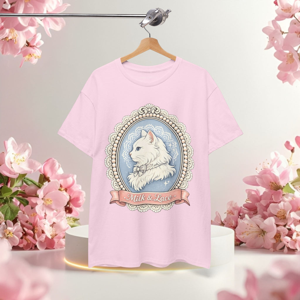 Cute Girly Cat T-Shirt — Soft Pastel Cat Graphic Tee for Cat Lovers