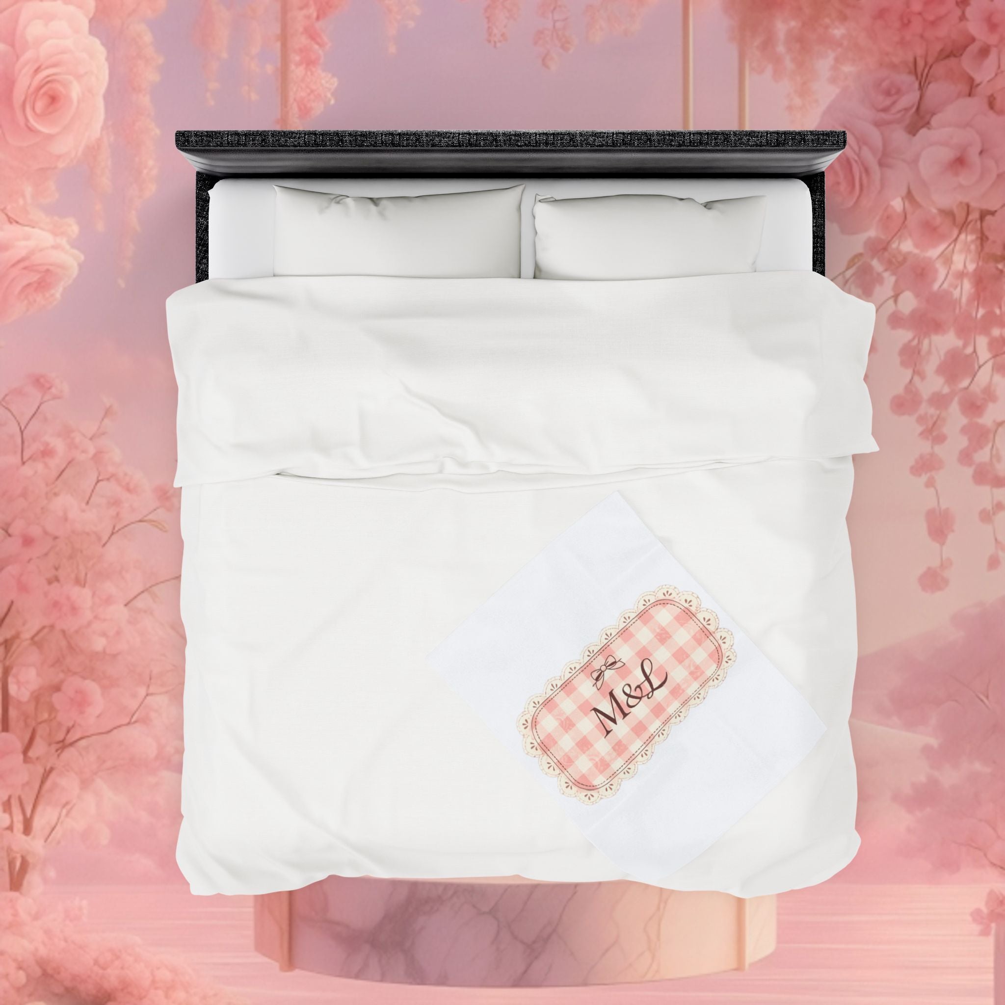 Pink Gingham Monogram Velveteen Plush Blanket