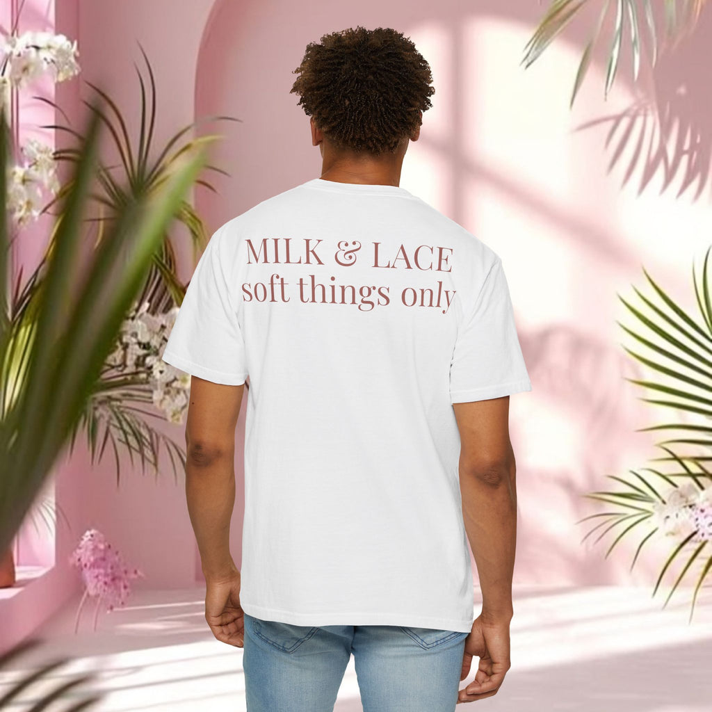 Milk & Lace Graphic T-Shirt — 'Soft Things Only' Romantic Bow Tee