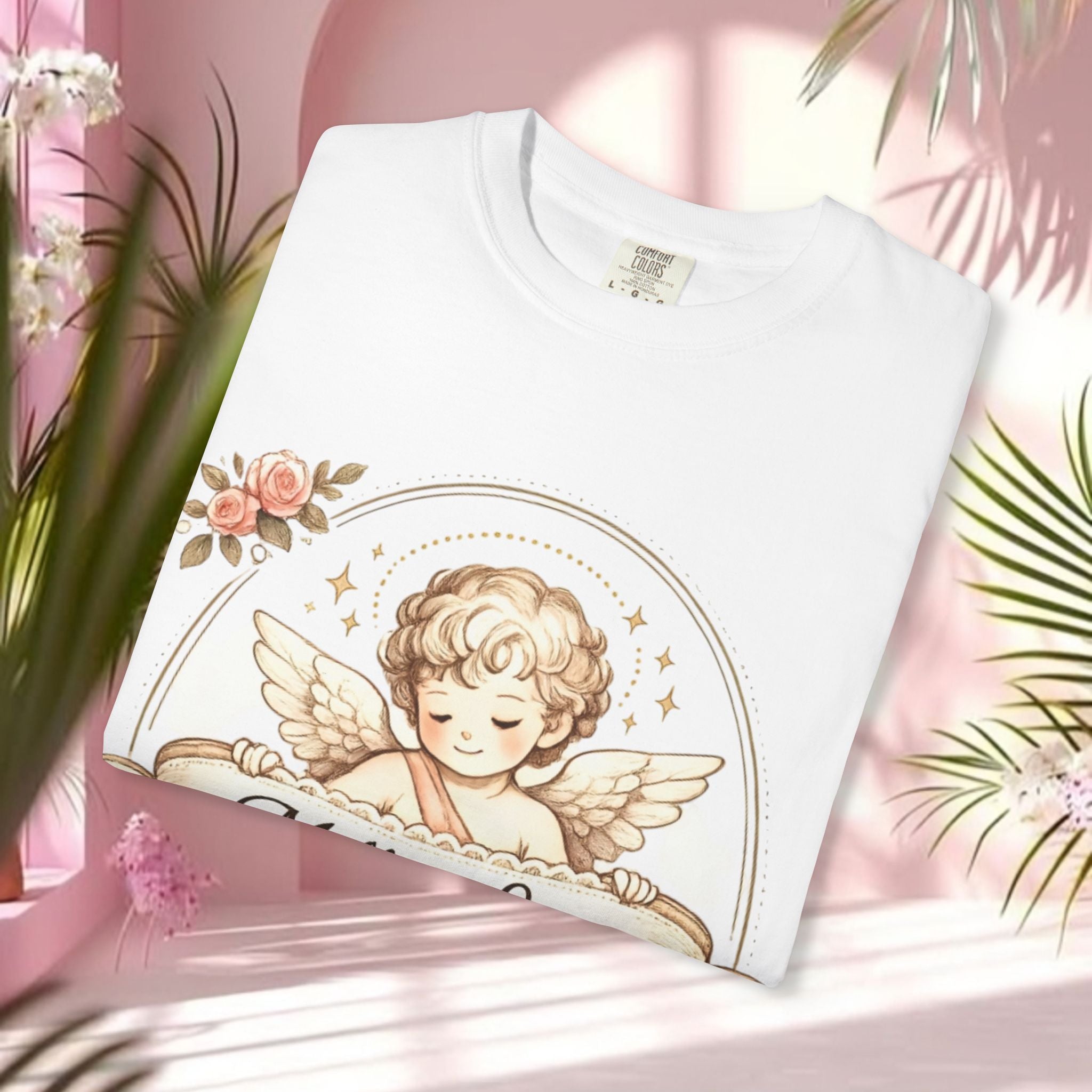 Angel Cherub Tee — "Milk & Lace" Vintage Floral Graphic T-Shirt