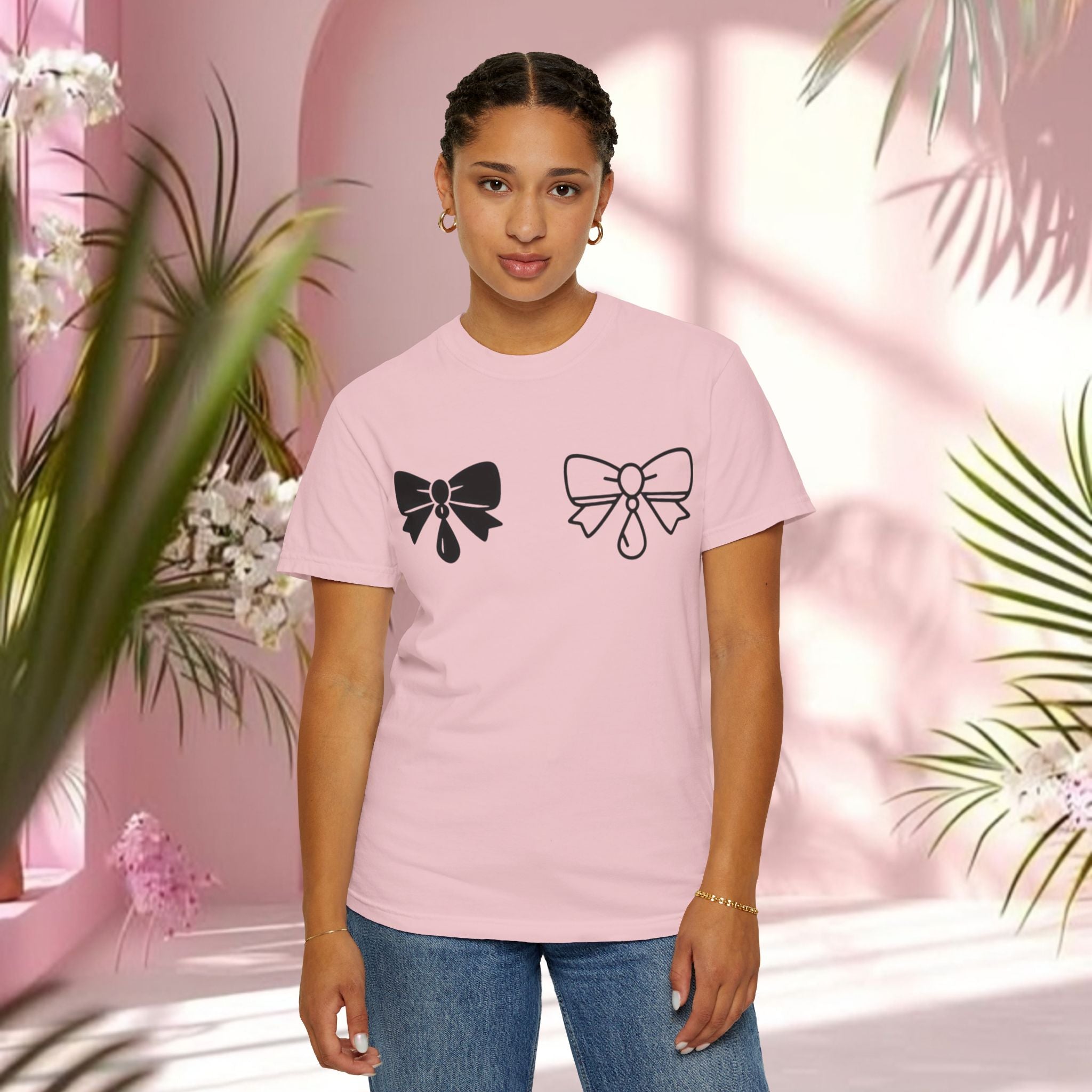 Bow Graphic T‑Shirt — "Milk & Lace — made of sugar." Back Text Tee