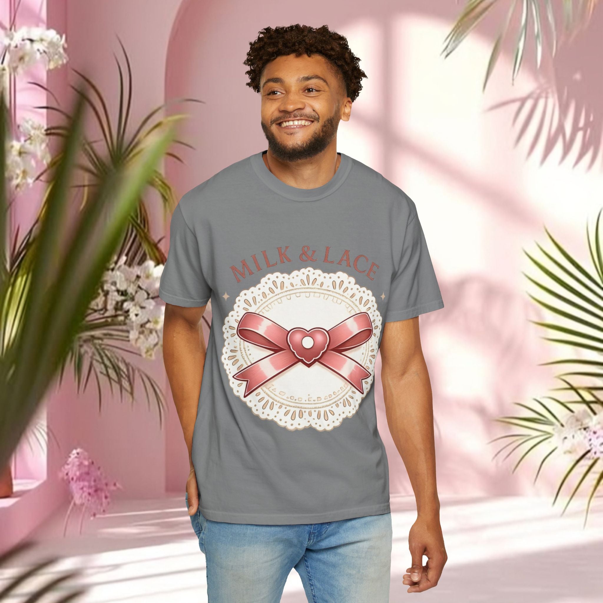 Milk & Lace Graphic T-Shirt — 'Soft Things Only' Romantic Bow Tee