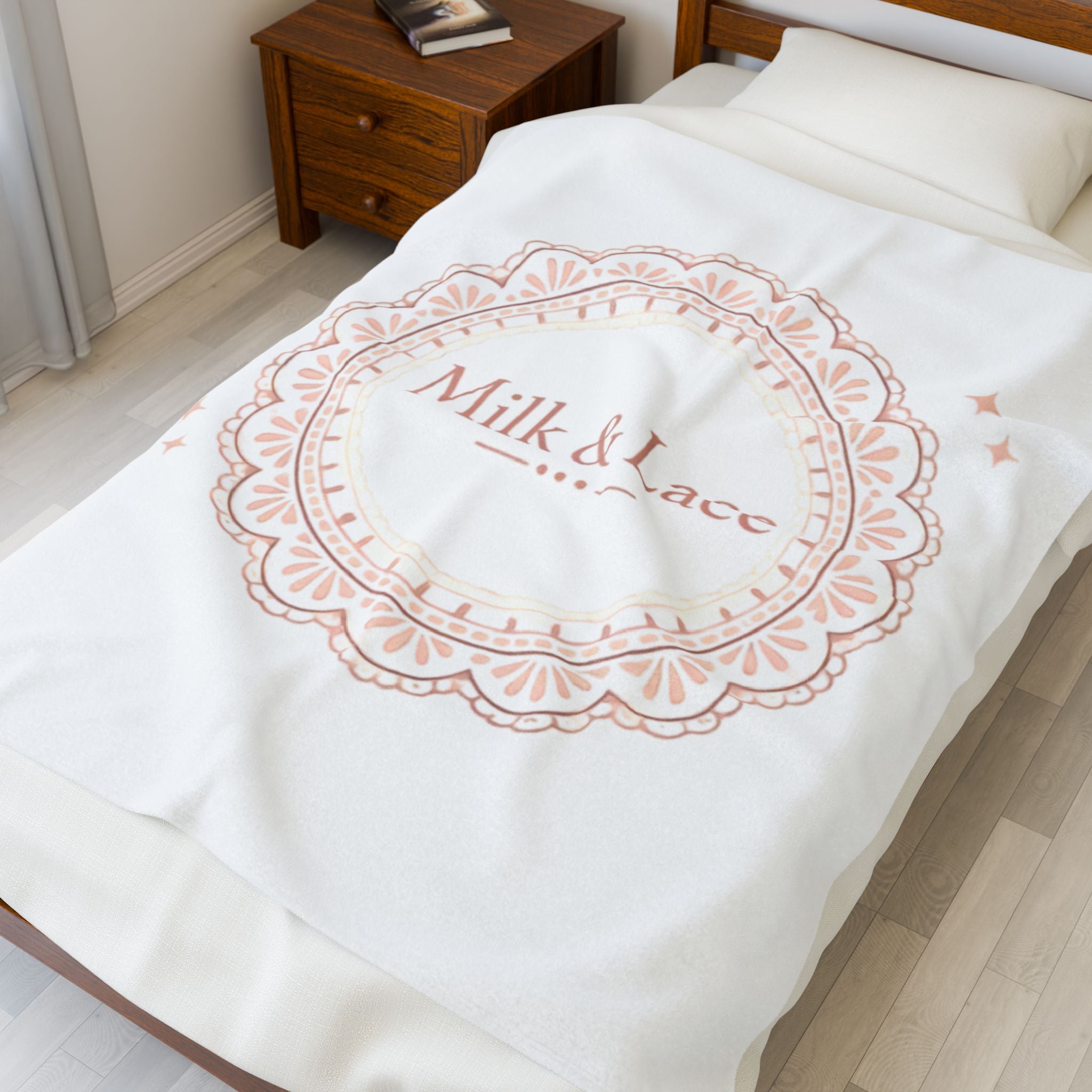 Velveteen Plush Blanket — "Milk & Lace" Soft Decorative Throw for Cozy Bedrooms, Gift for Her