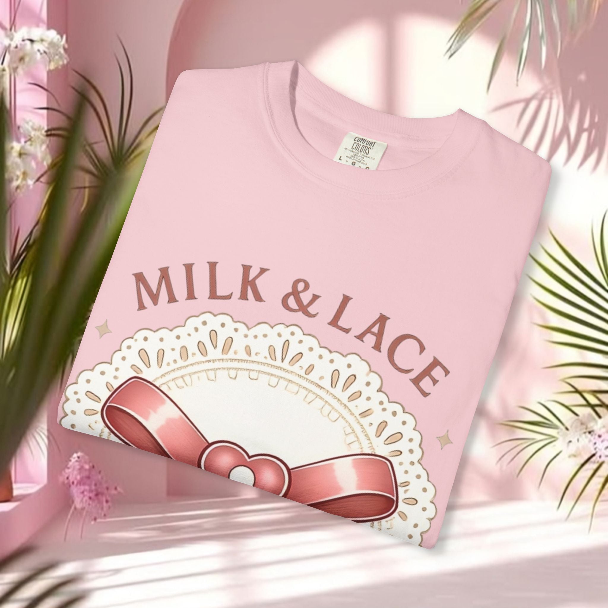 Milk & Lace Graphic T-Shirt — 'Soft Things Only' Romantic Bow Tee