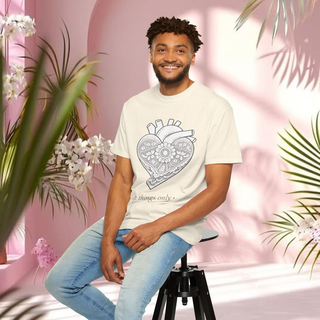 Lace Heart Anatomical Tee — "soft things only" Cotton T-Shirt