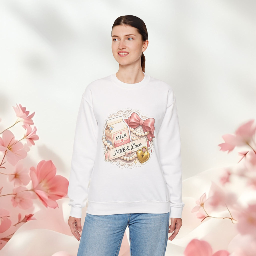Milk & Lace Crewneck Sweatshirt — Cute Pastel Vintage Milk Carton Design