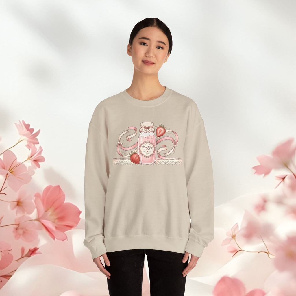 Strawberry Cream Crewneck Sweatshirt — Delicate Pastel Berry Design