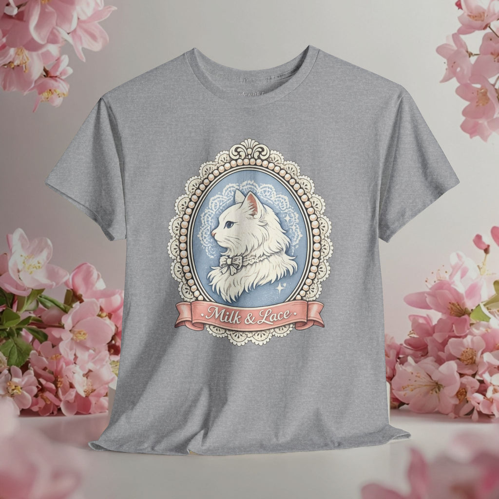 Cute Girly Cat T-Shirt — Soft Pastel Cat Graphic Tee for Cat Lovers