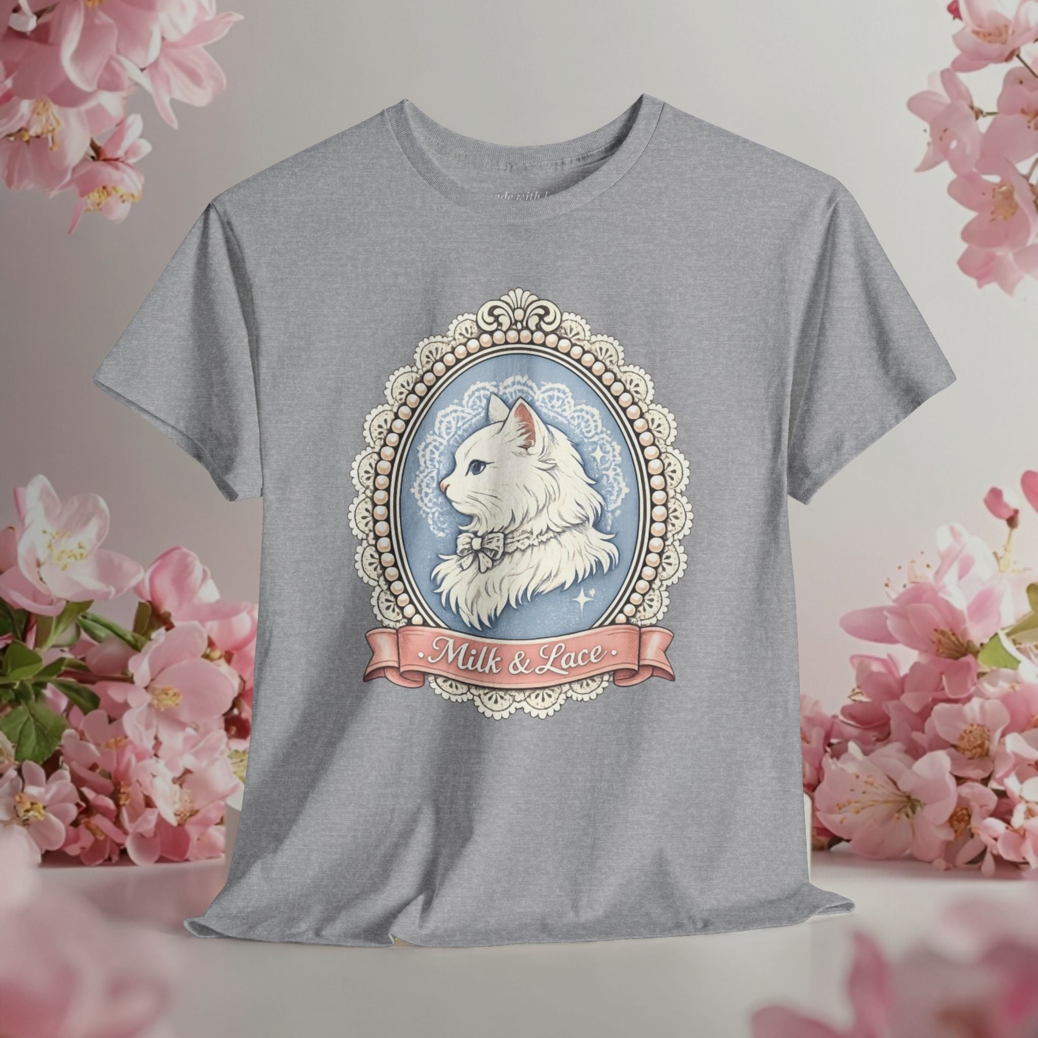 Cute Girly Cat T-Shirt — Soft Pastel Cat Graphic Tee for Cat Lovers