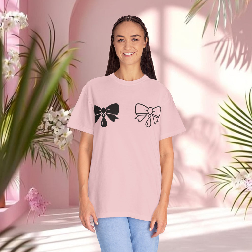 Bow Graphic T‑Shirt — "Milk & Lace — made of sugar." Back Text Tee