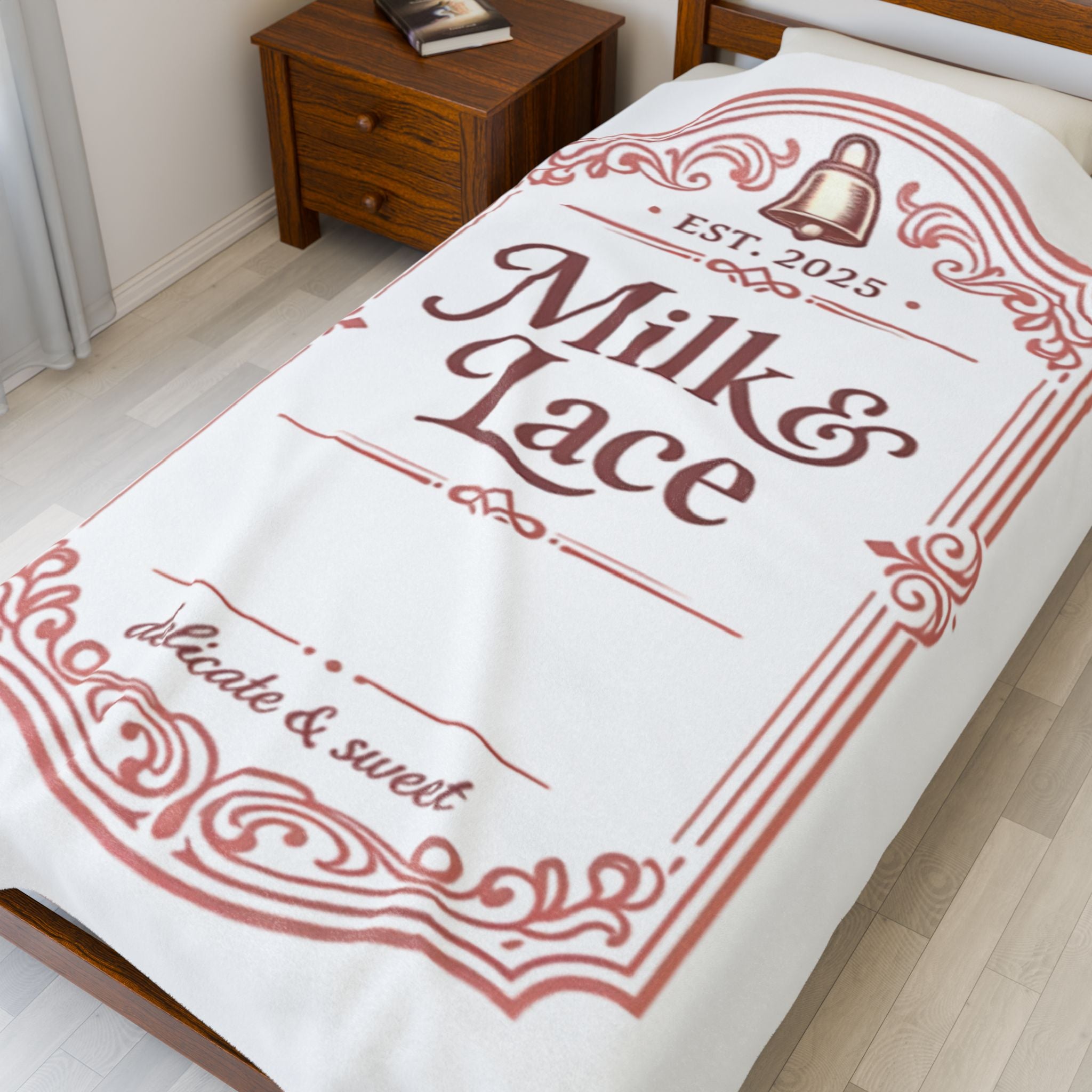 Velveteen Plush Blanket — "Milk & Lace" Vintage Label Cozy Throw