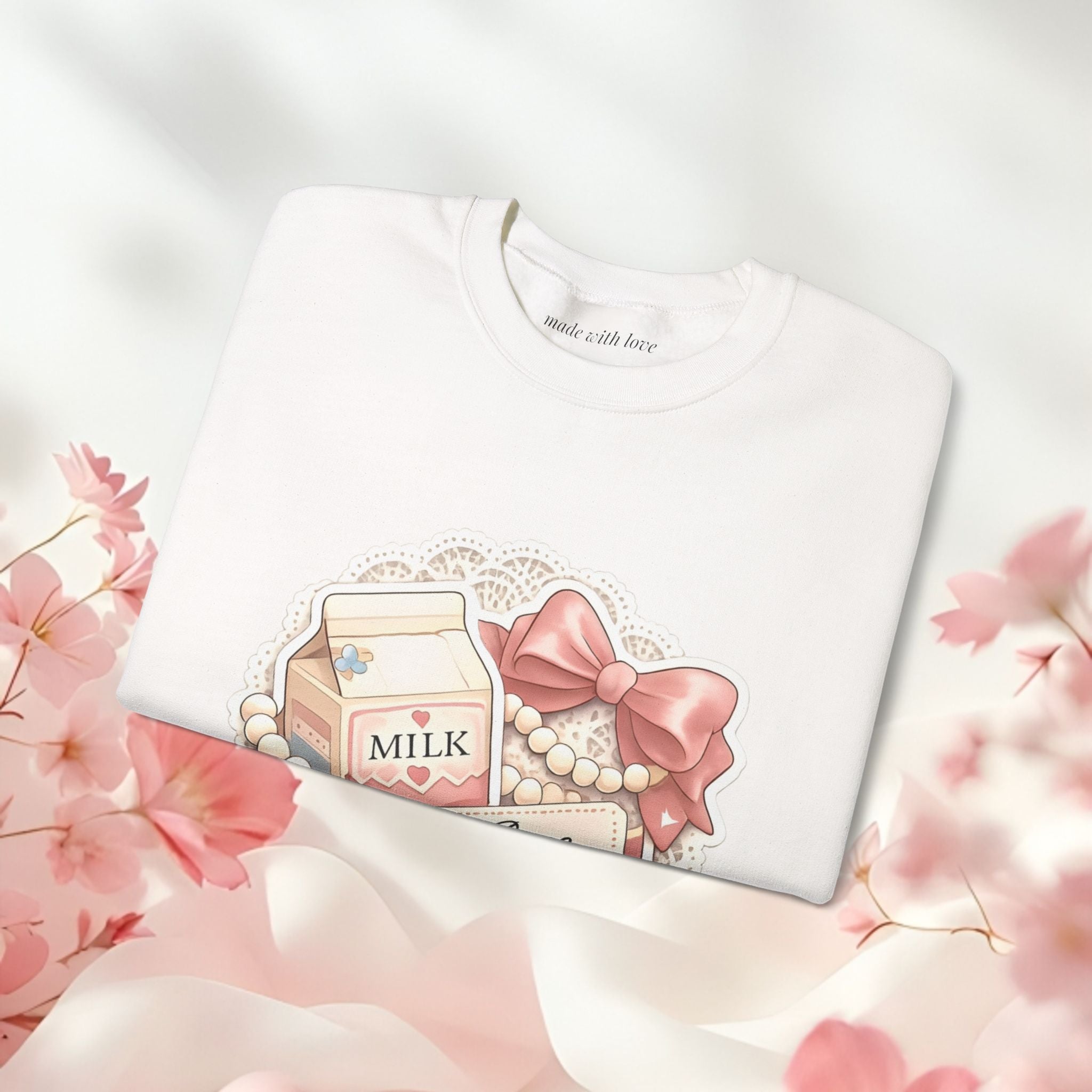 Milk & Lace Crewneck Sweatshirt — Cute Pastel Vintage Milk Carton Design