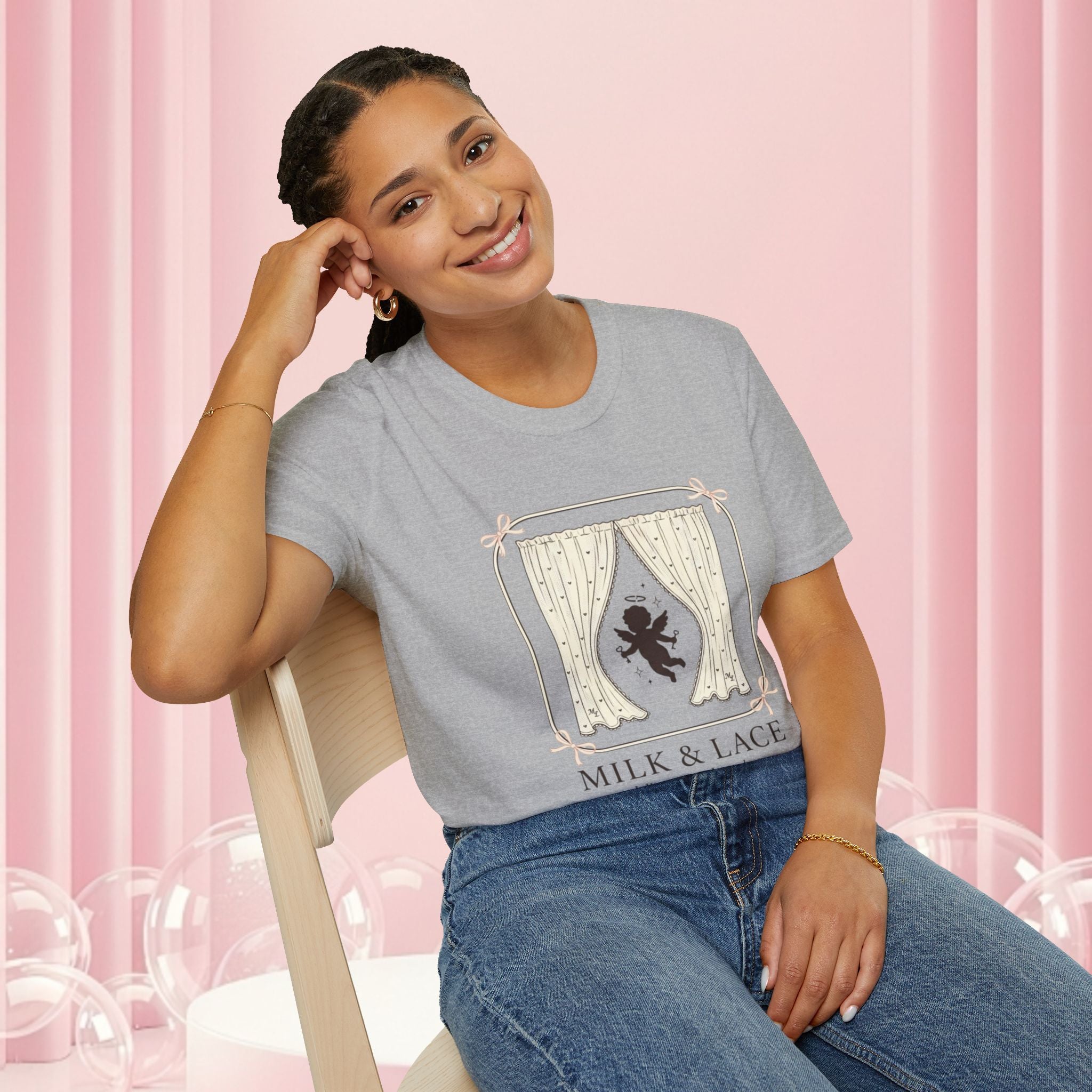 Milk & Lace Graphic T-Shirt — 'Handle With Desire' Vintage Cherub Design