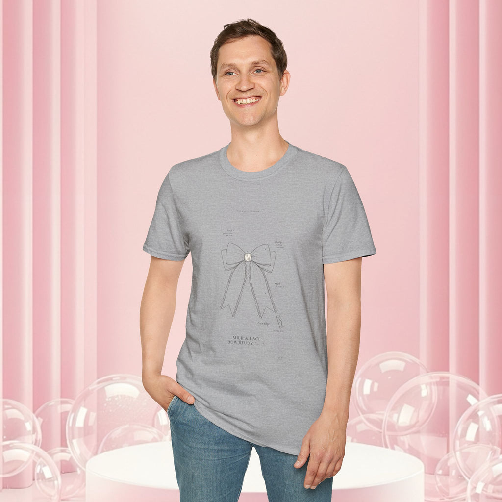 Minimal Bow Graphic T-Shirt — Delicate Ribbon Illustration with Subtle Back Text — Casual Feminine Tee