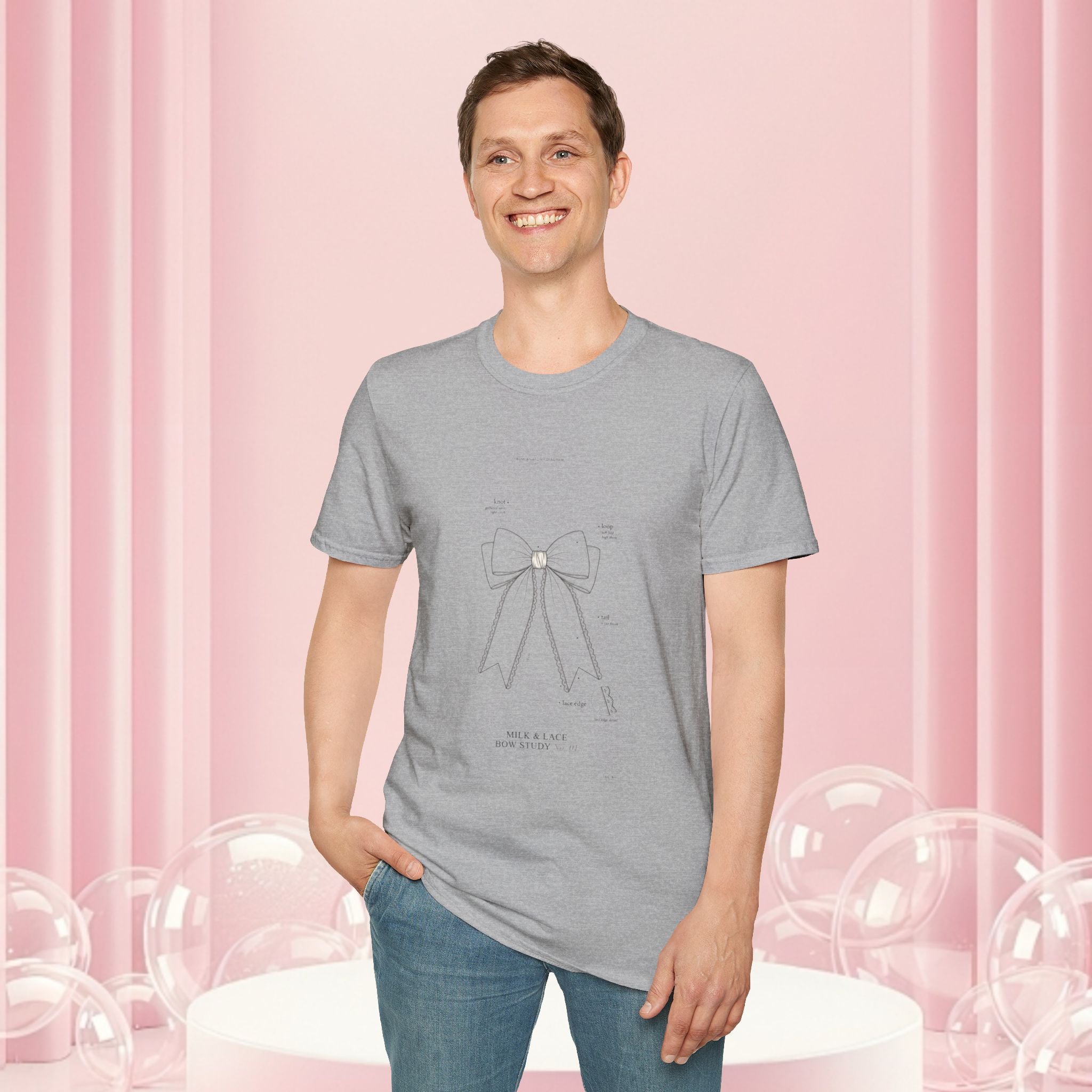 Minimal Bow Graphic T-Shirt — Delicate Ribbon Illustration with Subtle Back Text — Casual Feminine Tee