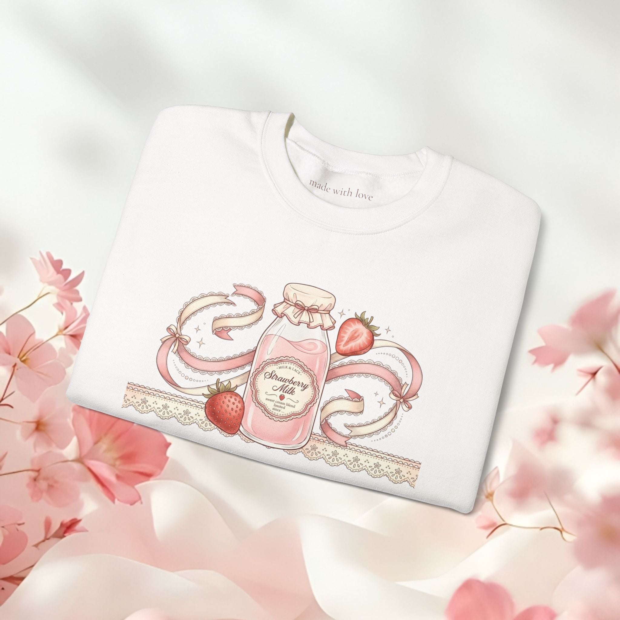 Strawberry Cream Crewneck Sweatshirt — Delicate Pastel Berry Design