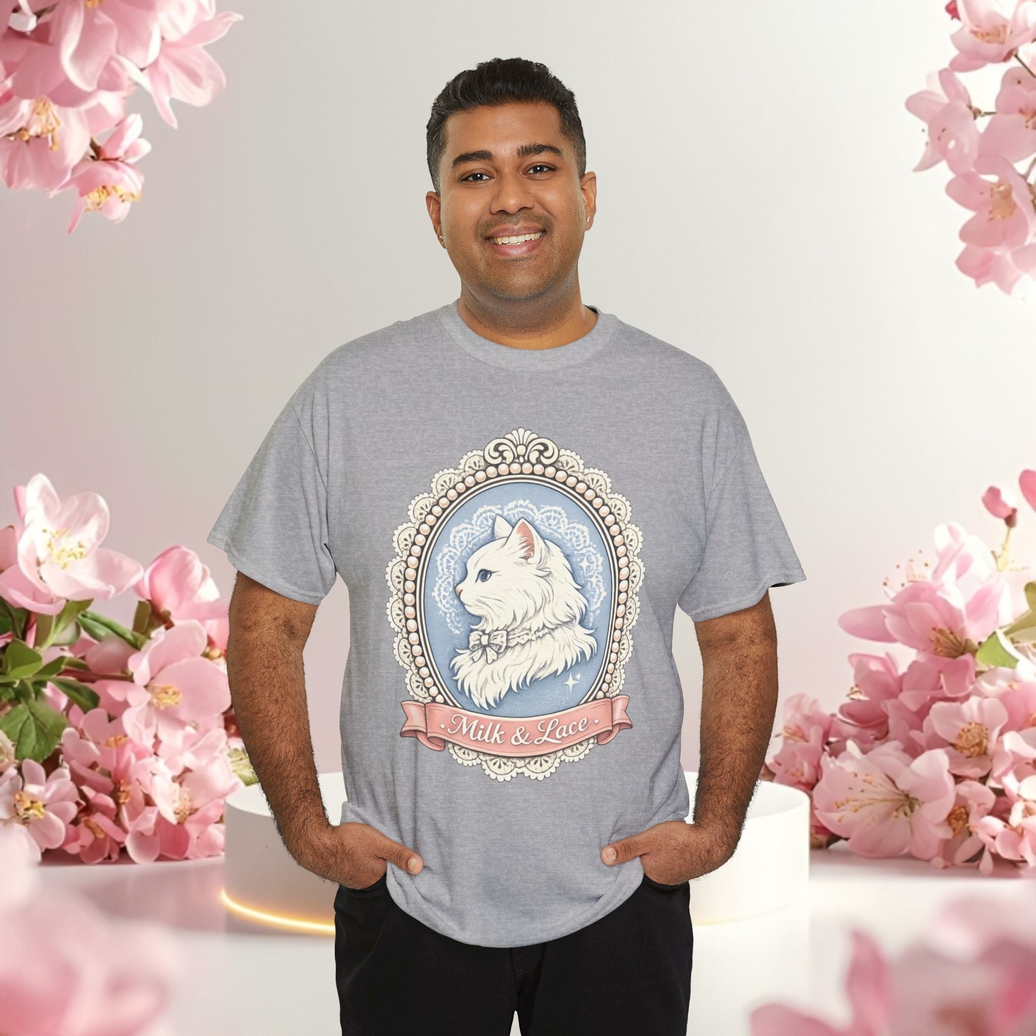 Cute Girly Cat T-Shirt — Soft Pastel Cat Graphic Tee for Cat Lovers