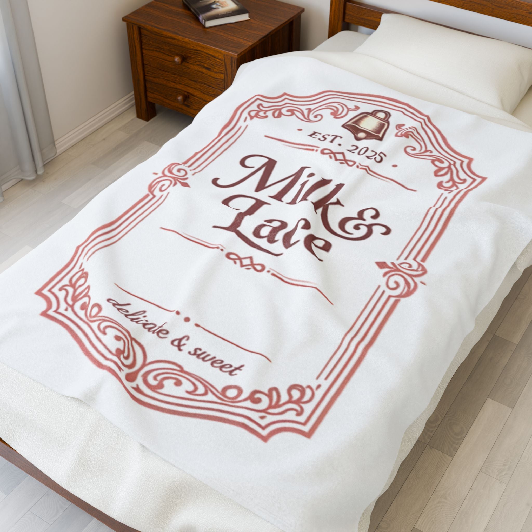 Velveteen Plush Blanket — "Milk & Lace" Vintage Label Cozy Throw