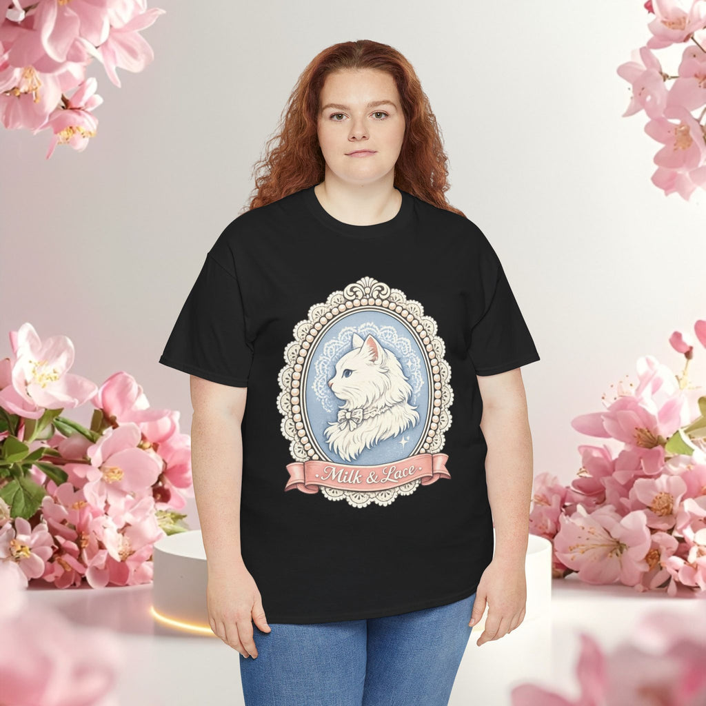 Cute Girly Cat T-Shirt — Soft Pastel Cat Graphic Tee for Cat Lovers