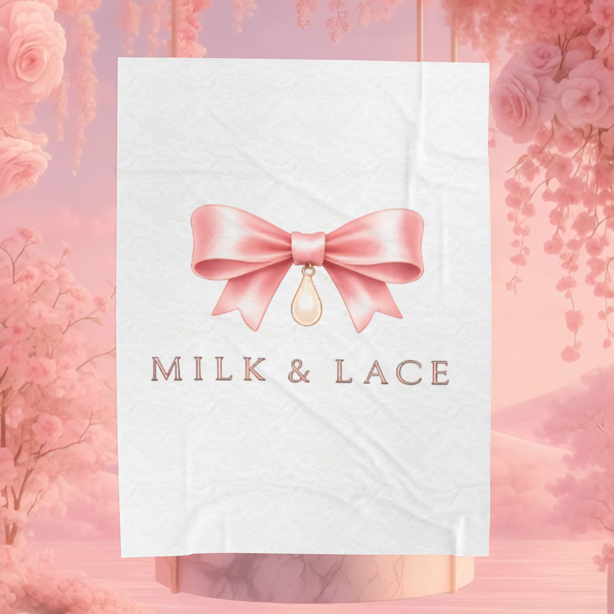 Velveteen Plush Blanket — Milk & Lace Pink Bow Baby Blanket