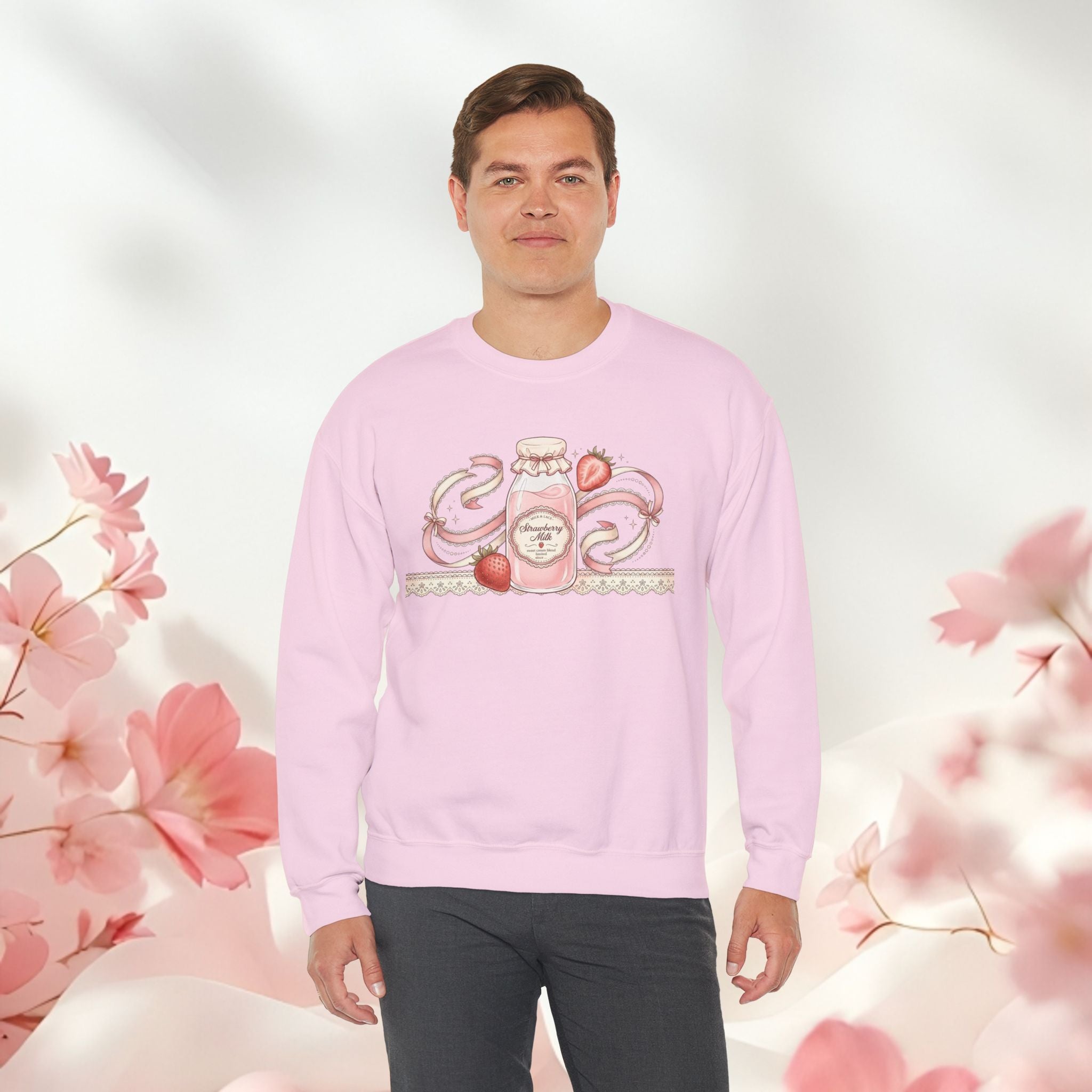 Strawberry Cream Crewneck Sweatshirt — Delicate Pastel Berry Design