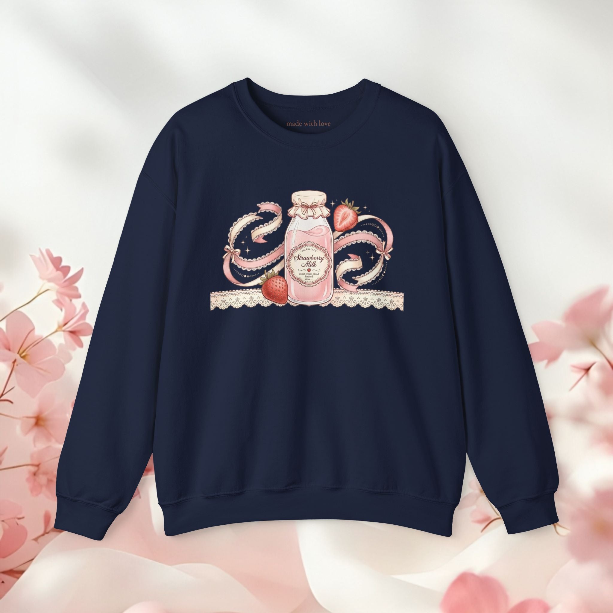 Strawberry Cream Crewneck Sweatshirt — Delicate Pastel Berry Design