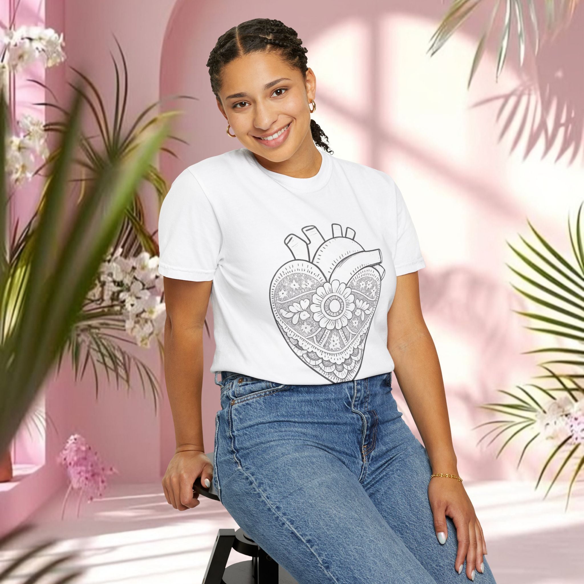 Lace Heart Anatomical Tee — "soft things only" Cotton T-Shirt