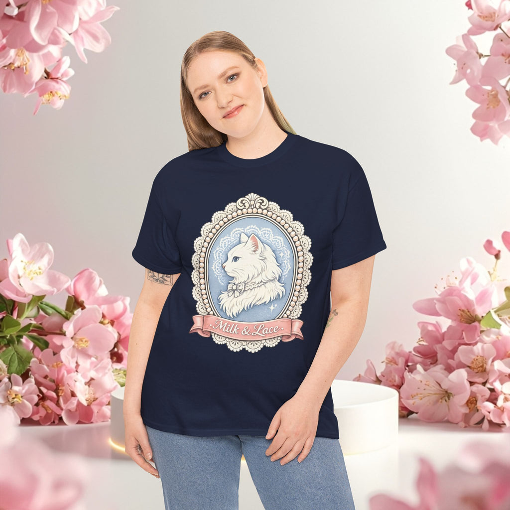 Cute Girly Cat T-Shirt — Soft Pastel Cat Graphic Tee for Cat Lovers