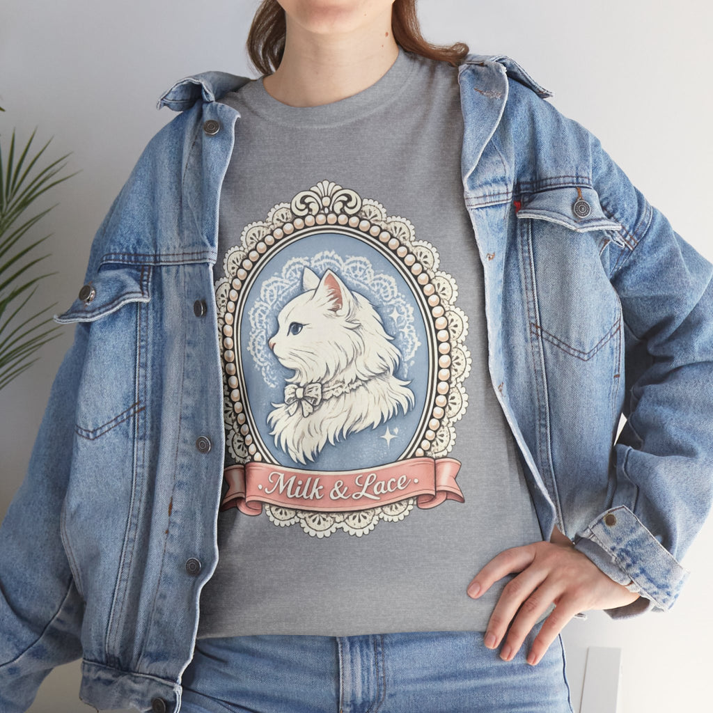 Cute Girly Cat T-Shirt — Soft Pastel Cat Graphic Tee for Cat Lovers