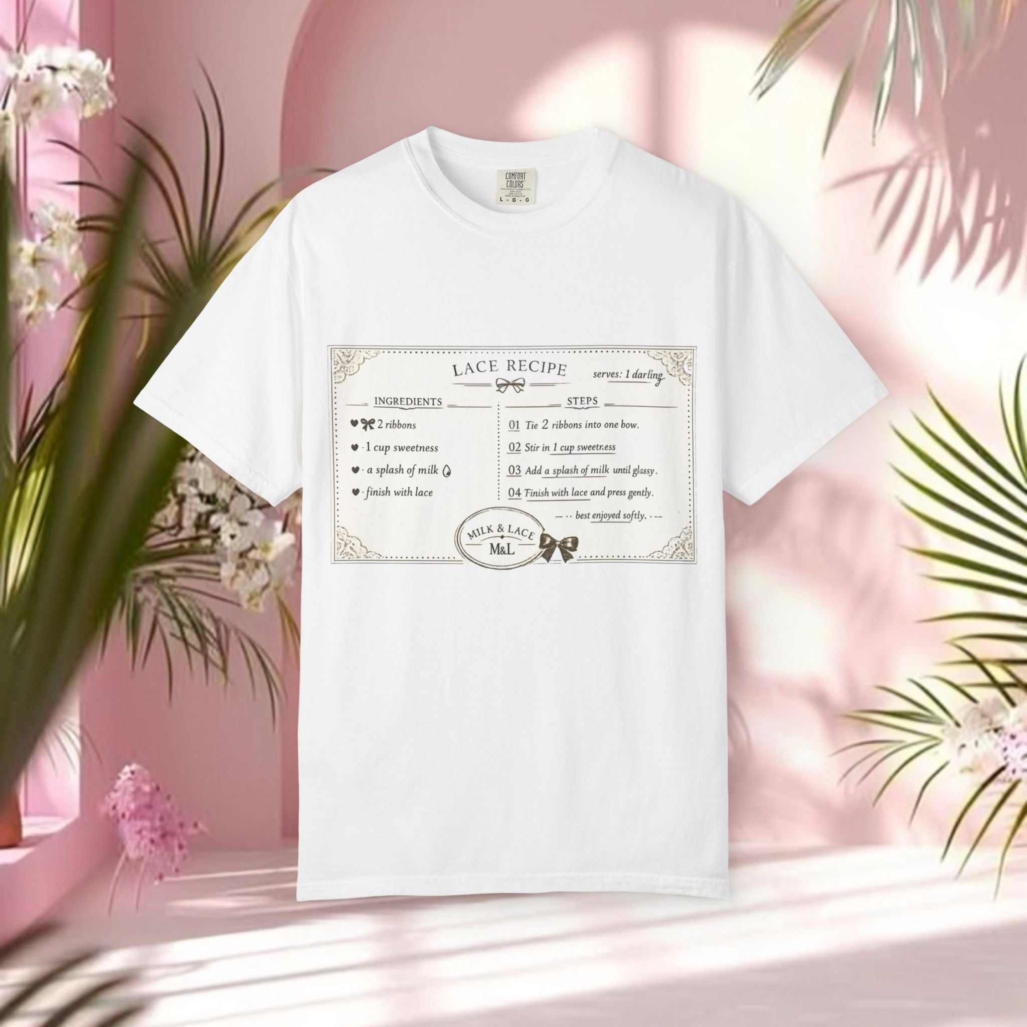 Lace Recipe Graphic T‑Shirt — “sweet + soft + delicate” Vintage Recipe Tee