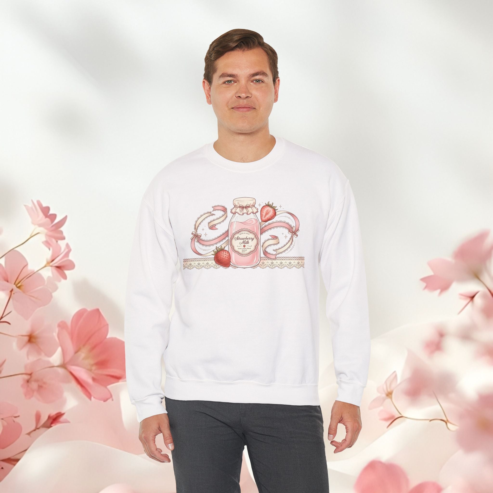 Strawberry Cream Crewneck Sweatshirt — Delicate Pastel Berry Design