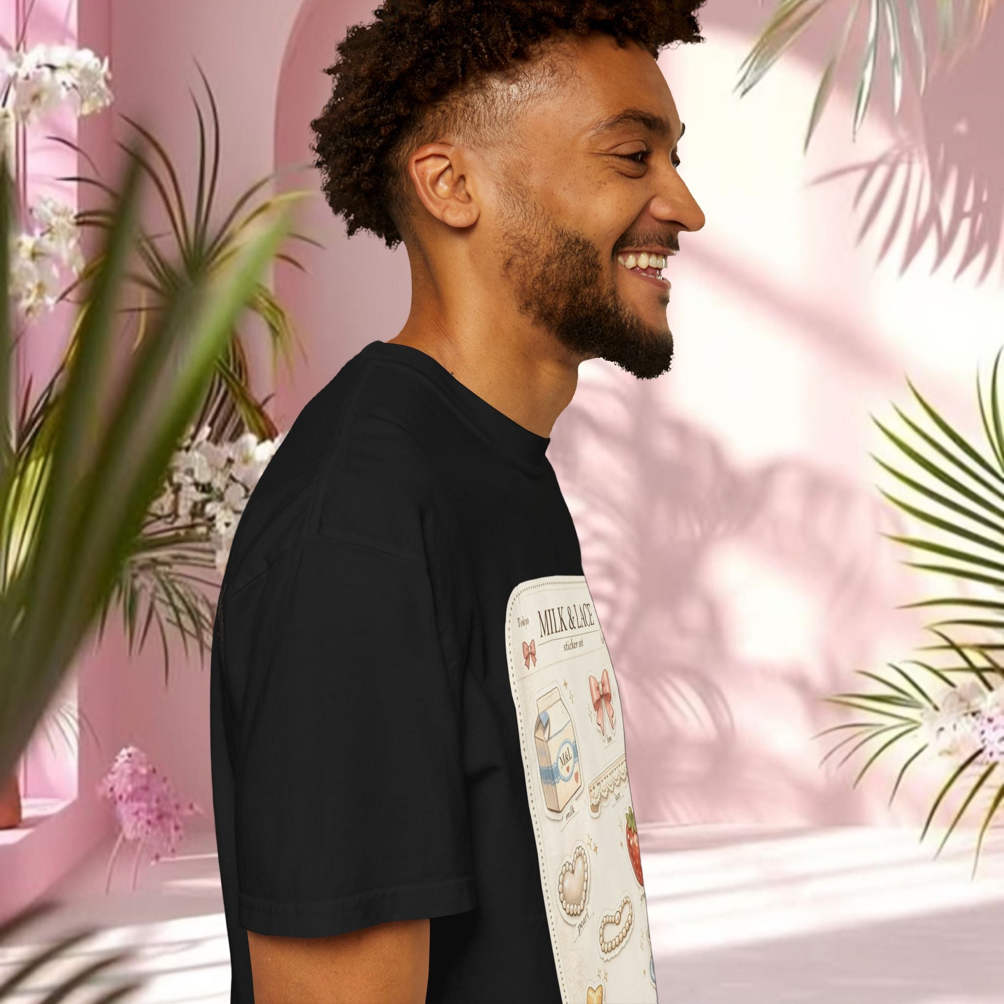 Milk & Lace Cute Pastel Sticker Tee — Strawberry Tea Graphic T-Shirt