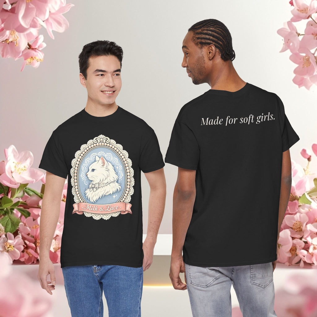 Cute Girly Cat T-Shirt — Soft Pastel Cat Graphic Tee for Cat Lovers