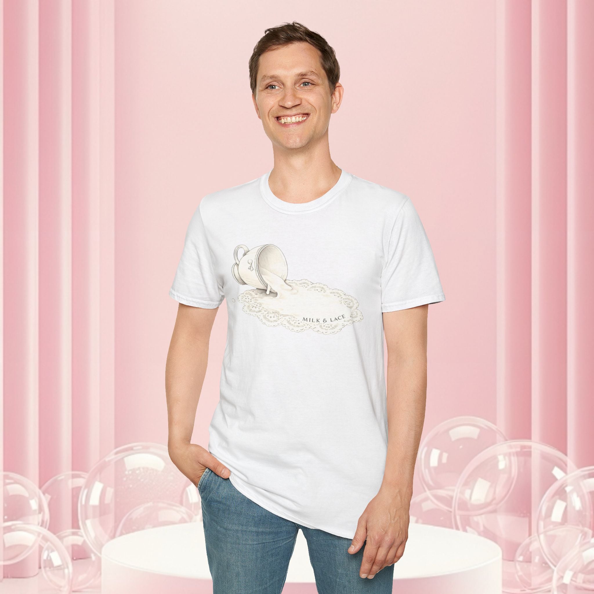 T-Shirt — Spilled Milk & Lace Graphic Tee ("Handle With Sweetness")