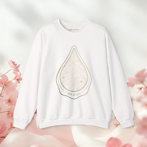 Crewneck Sweatshirt — Soft Cream Lace Drop Design (“Made of Cake”)