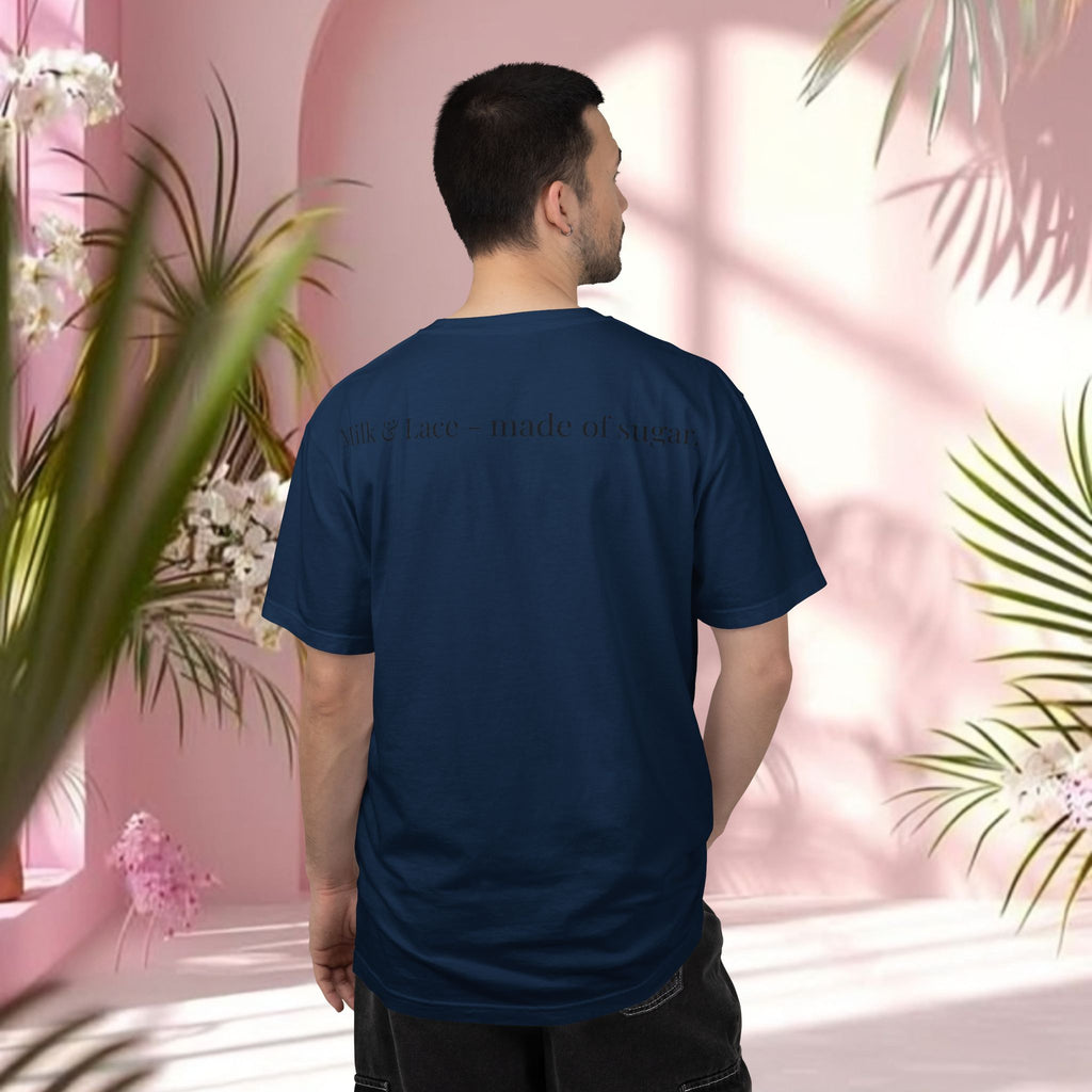 Bow Graphic T‑Shirt — "Milk & Lace — made of sugar." Back Text Tee