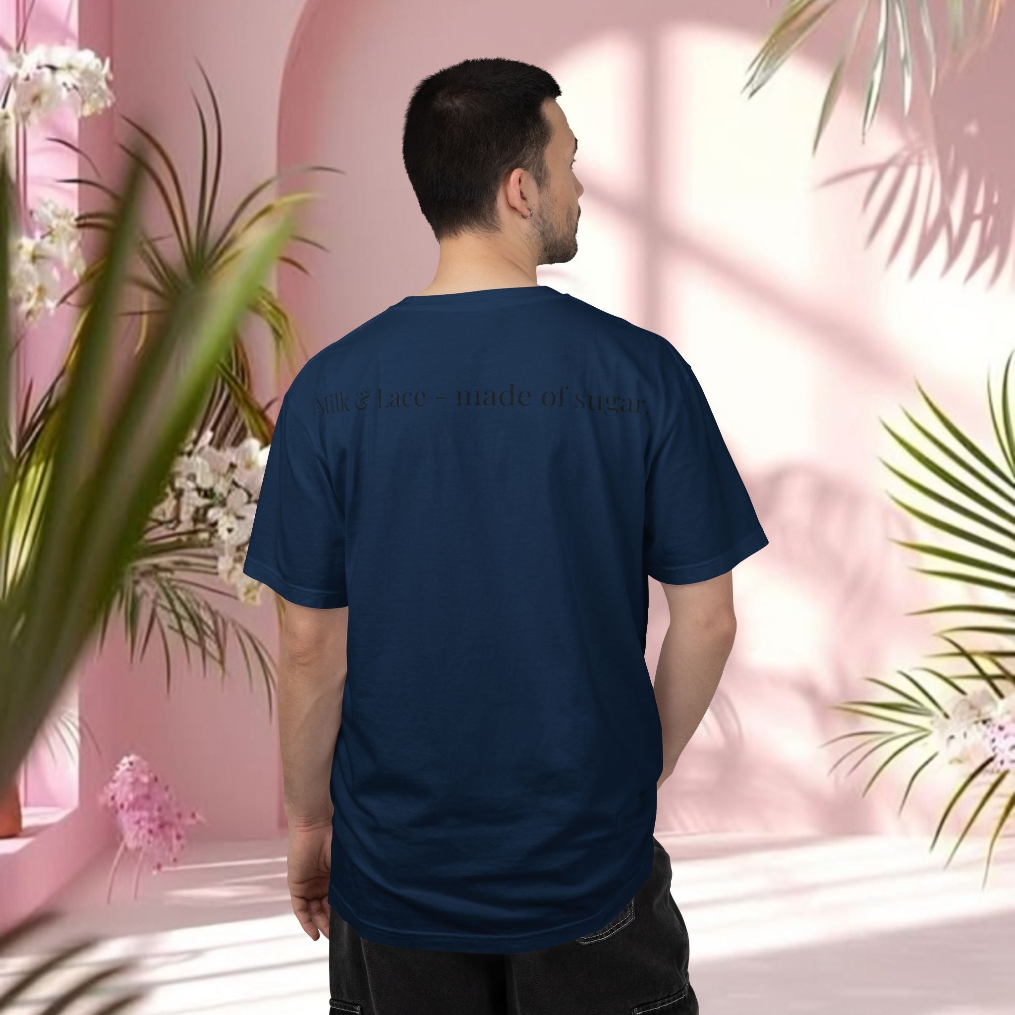 Bow Graphic T‑Shirt — "Milk & Lace — made of sugar." Back Text Tee