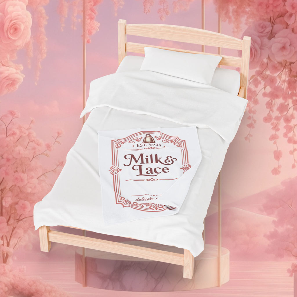 Velveteen Plush Blanket — "Milk & Lace" Vintage Label Cozy Throw