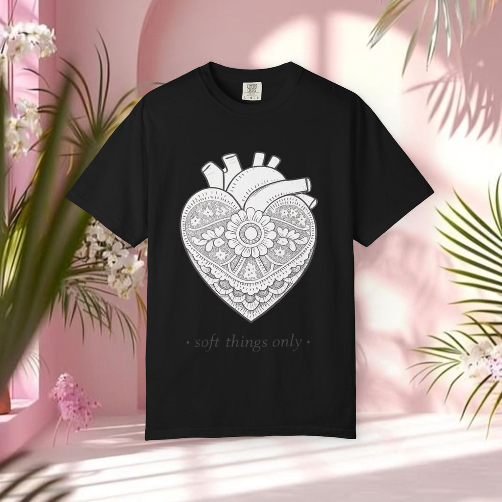 Lace Heart Anatomical Tee — "soft things only" Cotton T-Shirt