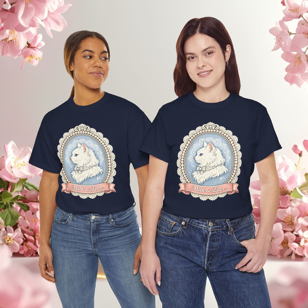 Cute Girly Cat T-Shirt — Soft Pastel Cat Graphic Tee for Cat Lovers