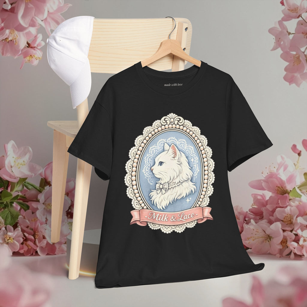 Cute Girly Cat T-Shirt — Soft Pastel Cat Graphic Tee for Cat Lovers