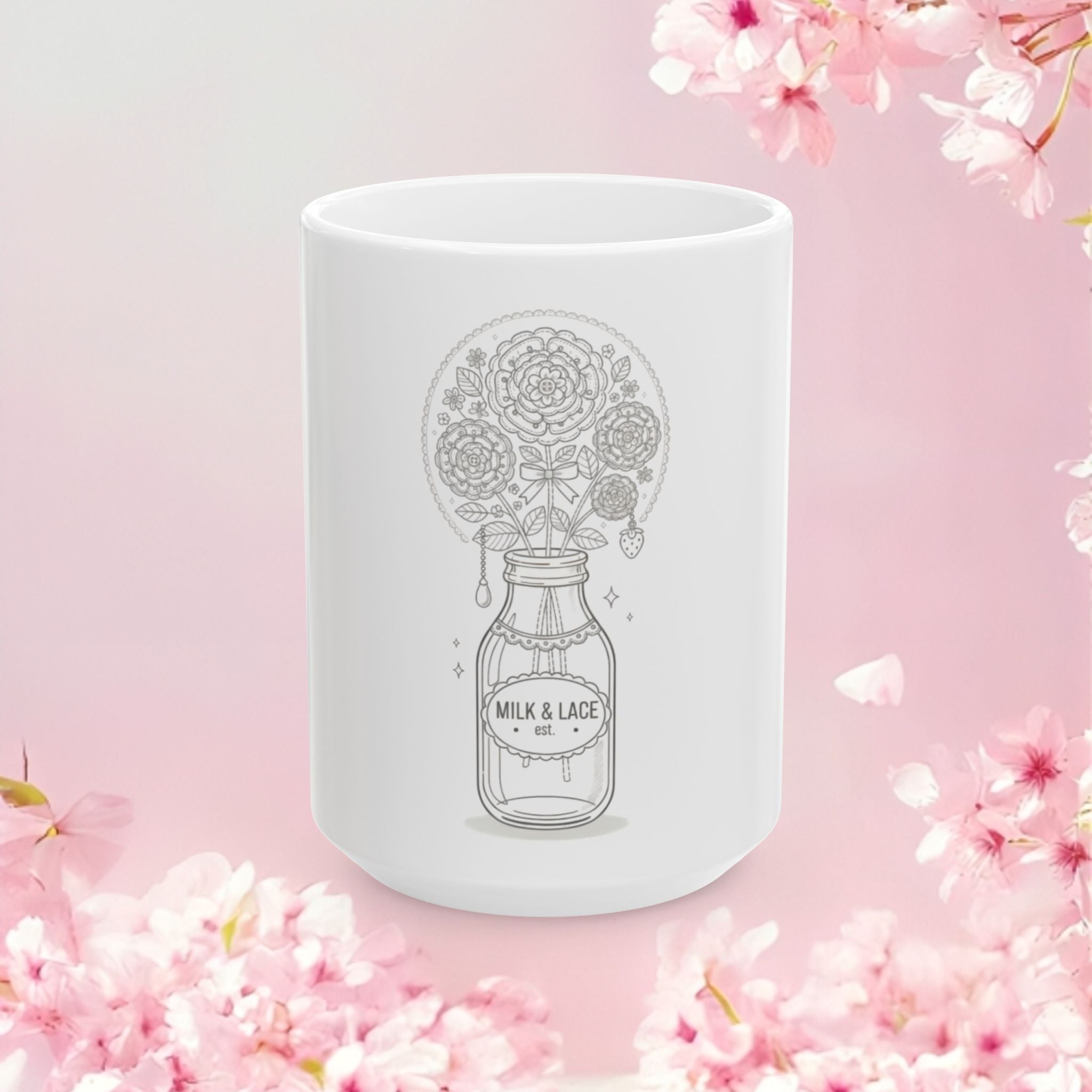 Floral Artisanal Ceramic Mug — Illustrated Flower Design (11oz & 15oz)