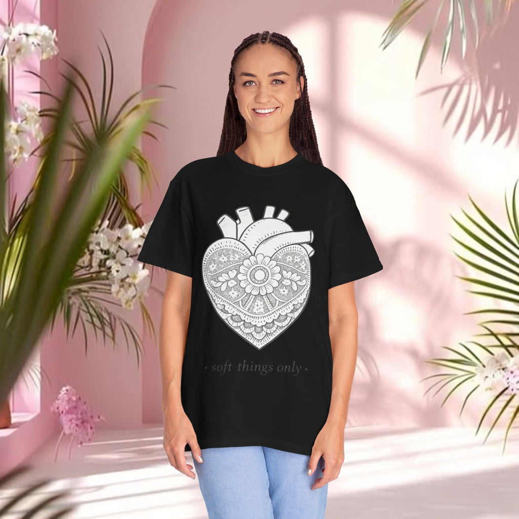 Lace Heart Anatomical Tee — "soft things only" Cotton T-Shirt