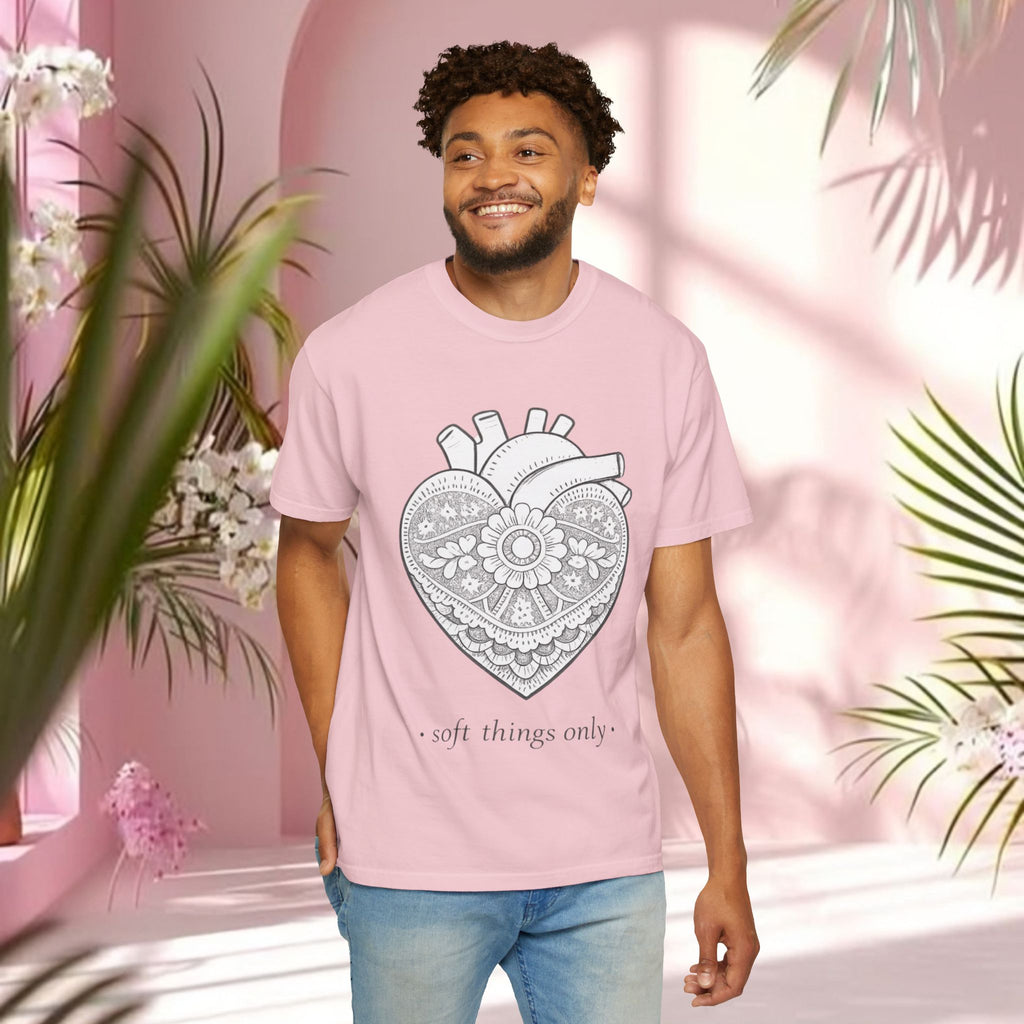 Lace Heart Anatomical Tee — "soft things only" Cotton T-Shirt