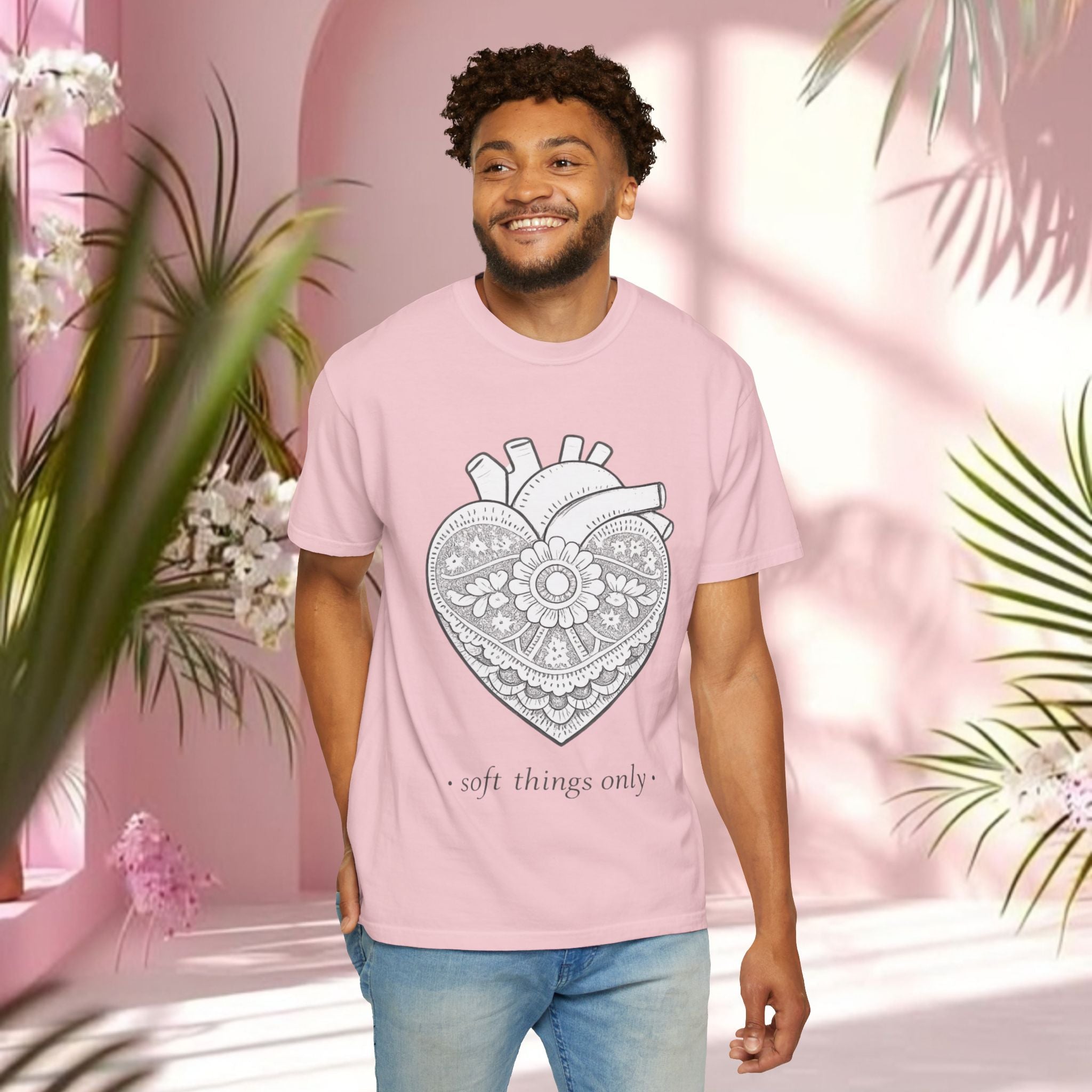 Lace Heart Anatomical Tee — "soft things only" Cotton T-Shirt