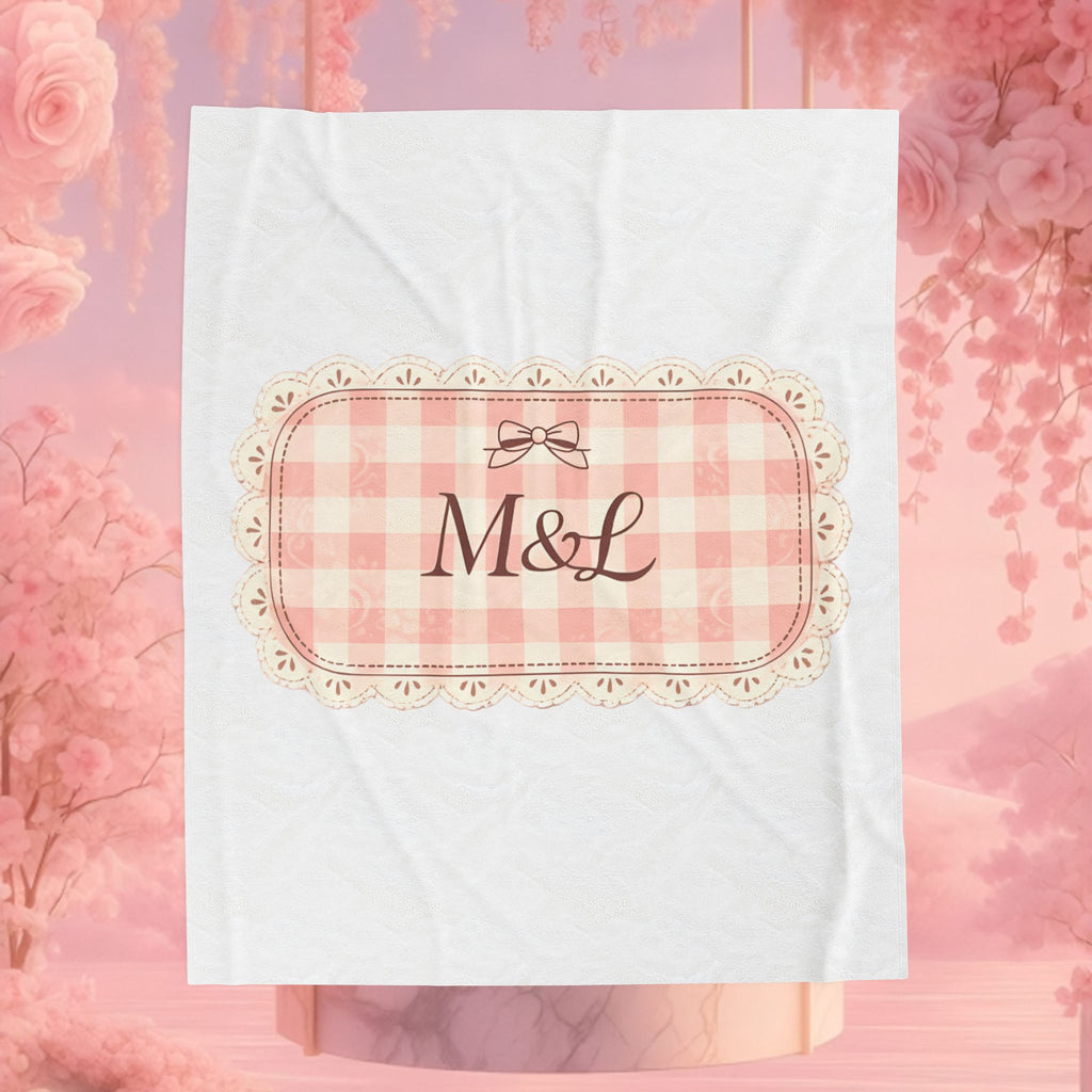 Pink Gingham Monogram Velveteen Plush Blanket